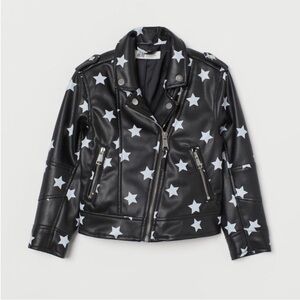 H&M Black and White Star Leather Jacket